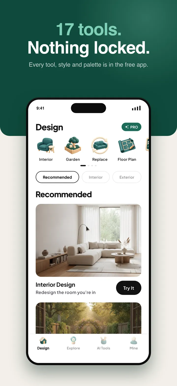 The Casalo Design tab listing interior, exterior and garden tools